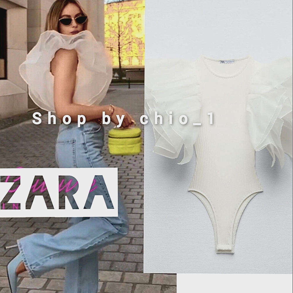 ZARA ORGANZA RUFFLE RIB BODYSUIT WHITE Bloggers favorite